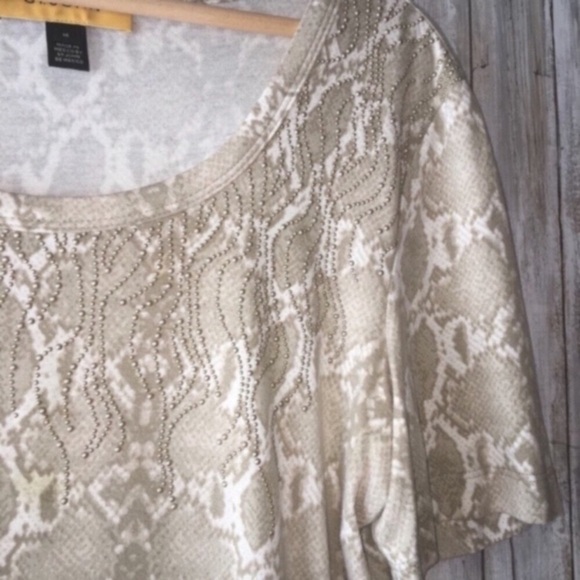 St. John Snake Print Studded Neck Blouse - Picture 2 of 5